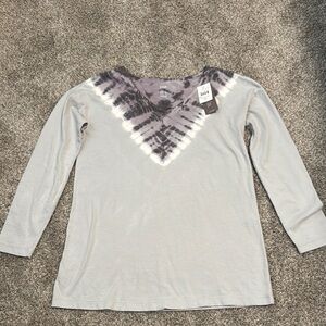 NWT Pure Jill Lightweight Grey Tie-Dye V-Neck Shirt w/ 3/4 sleeves, XS